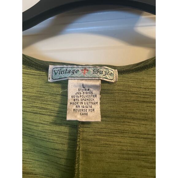 GUC Vintage Suzie Green V Neck Top Blouse Metal Trim 3/4 Sleeve Size Large - Picture 2 of 5